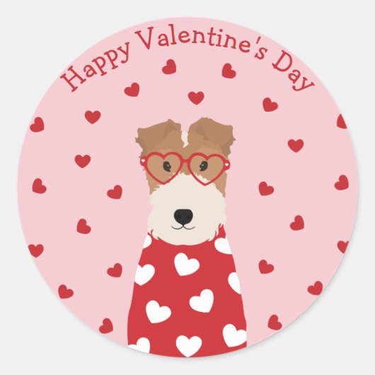 Sticker Rond Joyeux Valentines Jour Fil Fox Terrier Chien (Devant)