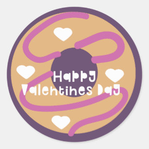 Sticker Rond Joyeux Valentines Jour Frosted Swirl Donut Coeur