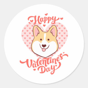 Sticker Rond Joyeux Valentines Jour mignon Corgi Chien