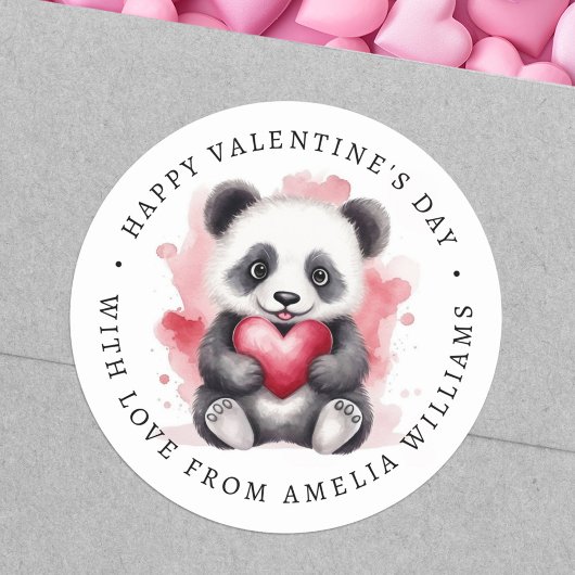 Sticker Rond Joyeux Valentines jour panda mignon tenant coeur