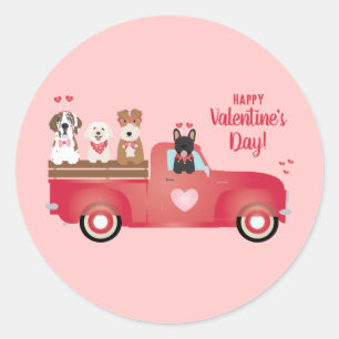 Sticker Rond Joyeux Valentines Jour Pickup Camion Aimer Chiens