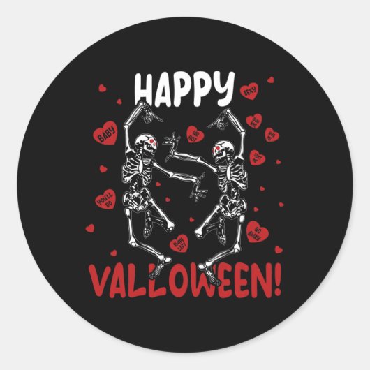 Sticker Rond Joyeux Valloween Dansant Drôle Skeleton Goth Valen (Devant)