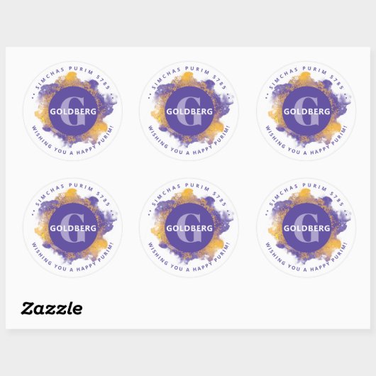 Sticker Rond Joyeux violet violet personnalisé Monogramme LARGE (Feuille)