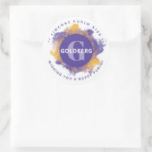 Sticker Rond Joyeux violet violet personnalisé Monogramme LARGE (Sac)