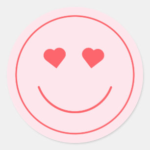 Sticker Rond Joyeux Visage Coeur yeux   Rose