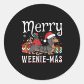 Sticker Rond Joyeux Weenie-mas Weenie Noël Dachshund (Devant)