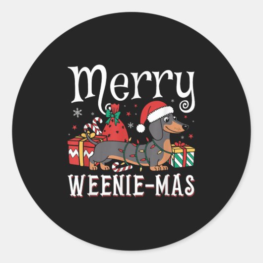 Sticker Rond Joyeux Weenie-mas Weenie Noël Dachshund (Devant)