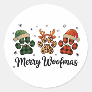 Sticker Rond Joyeux Woofmas Noël Chien Patte Christmas Jolis Lu