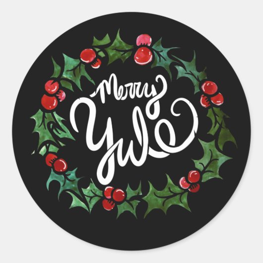 Sticker Rond Joyeux Yule Pagan Vacances Wiccan Bienheureux Yule (Devant)