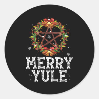 Sticker Rond Joyeux Yule Winter Solstice Holly Pentagram