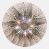 Sticker Rond Joyful Flower Abstract Beige Brown Floral Fractal (Devant)