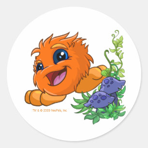 Sticker Rond JubJub orange heureux au central de Neopia