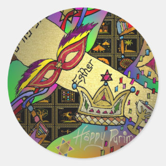 Sticker Rond Judaica Purim Esther Célébration Art Imprimer