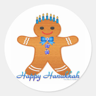 Sticker Rond Judaïque Hanoukka Gingerbread Homme Menorah