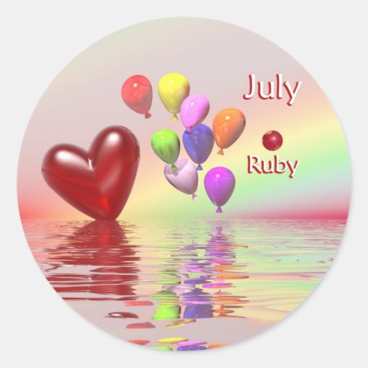 Sticker Rond Juillet Anniversaire Ruby Heart (Devant)