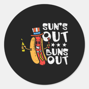 Sticker Rond Juillet Suns Out Buns Hotdog Hommes Patriotiques F