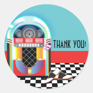 Sticker Rond Juke-box de danse pour soirée Sock Hop des années 