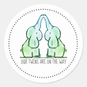 Sticker Rond Jumeaux Bébé Eléphants Jumeaux Sur Le Chemin