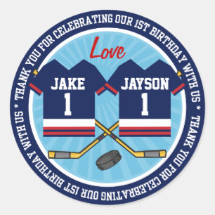 Sticker Rond Jumeaux de hockey sur glace Jersey 1er anniversair
