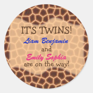 Sticker Rond Jumeaux Fraternal - Giraffe Baby shower à thème