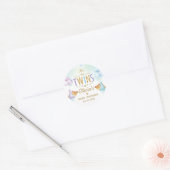 Sticker Rond Jumeaux Ourson Garçon Fille Ballons Baby Shower (Enveloppe)