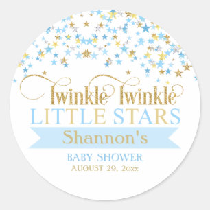 Sticker Rond Jumeaux Petites Étoiles Brillantes Baby Shower Ble