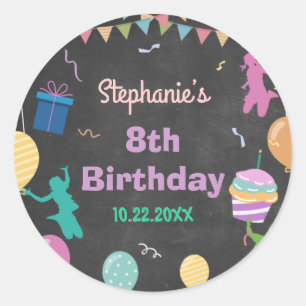 Sticker Rond Jump Birthday Chalkboard Kid Trampoline Party