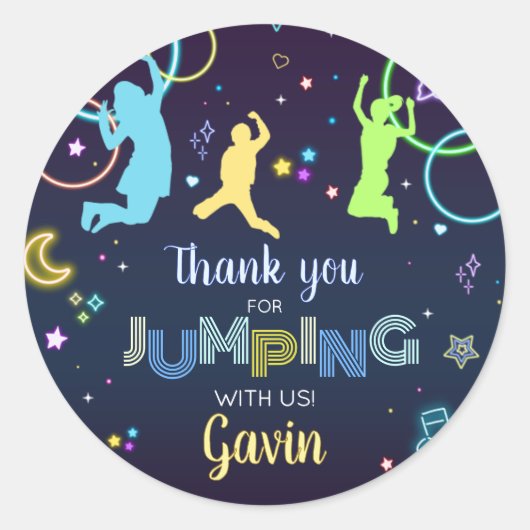 Sticker Rond Jump et Glow Trampoline fête d'anniversaire (Devant)
