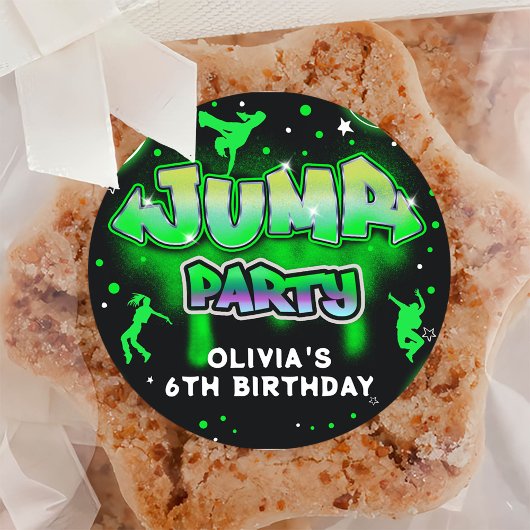 Sticker Rond Jump Neon Trampoline Anniversaire Merci