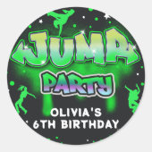 Sticker Rond Jump Neon Trampoline Anniversaire Merci (Devant)