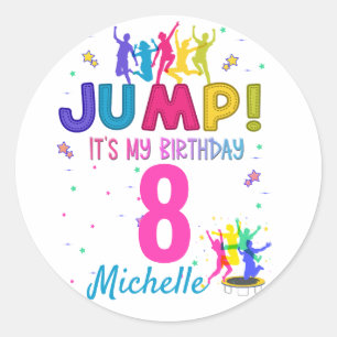 Sticker Rond Jump Party C'est mon anniversaire Trampoline Bounc