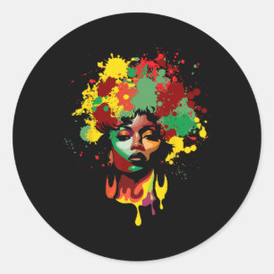 Sticker Rond Juneteenth femme noire reine afro mélanine peintur