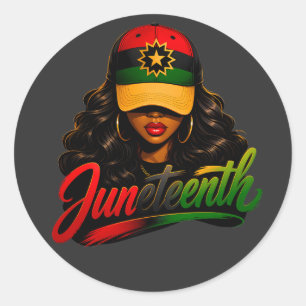 Sticker Rond Juneteenth Femmes Afro Noires Mélanine Liberté 186