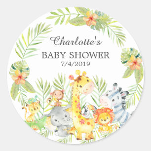 Sticker Rond Jungle Animaux Baby shower Merci Favoriser