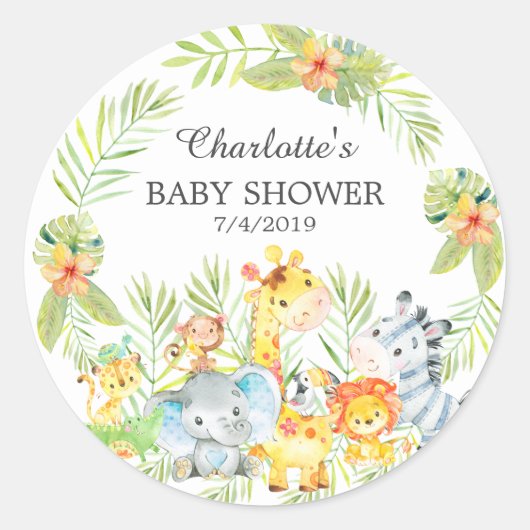 Sticker Rond Jungle Animaux Baby shower Merci Favoriser (Devant)