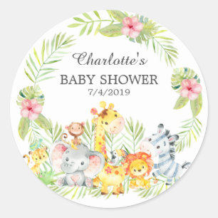 Sticker Rond Jungle Animaux Baby shower Merci Favoriser