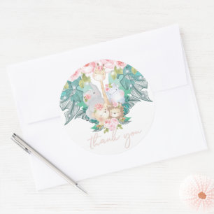 Sticker Rond Jungle Animaux Fille Anniversaire Merci
