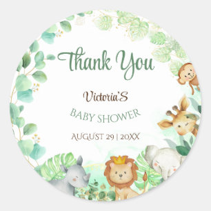Sticker Rond Jungle Animaux Gold Baby shower Botanica