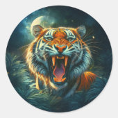 Sticker Rond Jungle au clair de lune de tigres (Devant)
