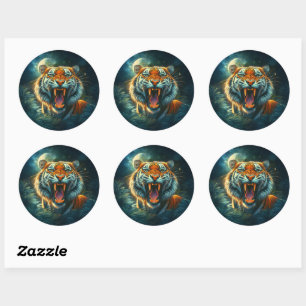 Sticker Rond Jungle au clair de lune de tigres