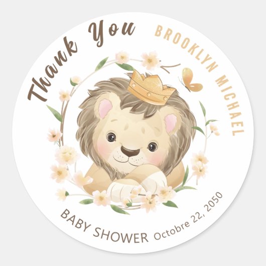 Sticker Rond jungle de Baby shower Whimsical Lion King (Devant)
