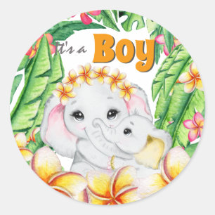 Sticker Rond Jungle fleur bébé garçon faire-part de naissance
