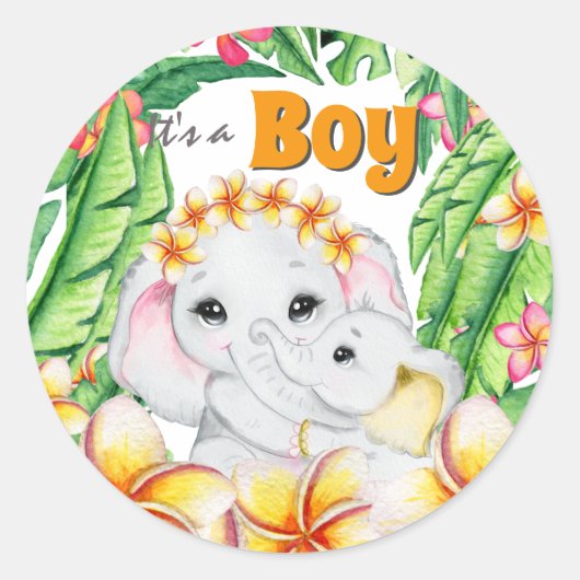 Sticker Rond Jungle fleur bébé garçon faire-part de naissance (Devant)