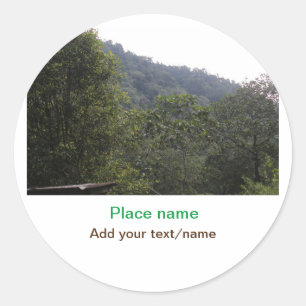 Sticker Rond Jungle forêt arbres montagne voyage ajouter nom du