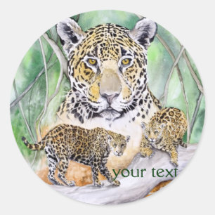 Sticker Rond Jungle Jaguar Aquarelle