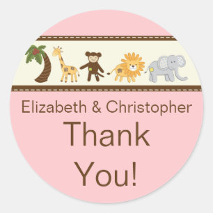 Sticker Rond Jungle Safari animal rose Baby shower fille