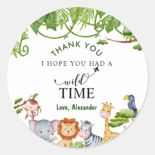 Sticker Rond Jungle Safari Animaux Anniversaire Merci