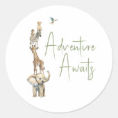 Sticker Rond Jungle Safari Animaux Aventure Attend Faveur (Devant)