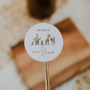 Sticker Rond Jungle Safari Animaux Baby Shower Cadeau Personnal
