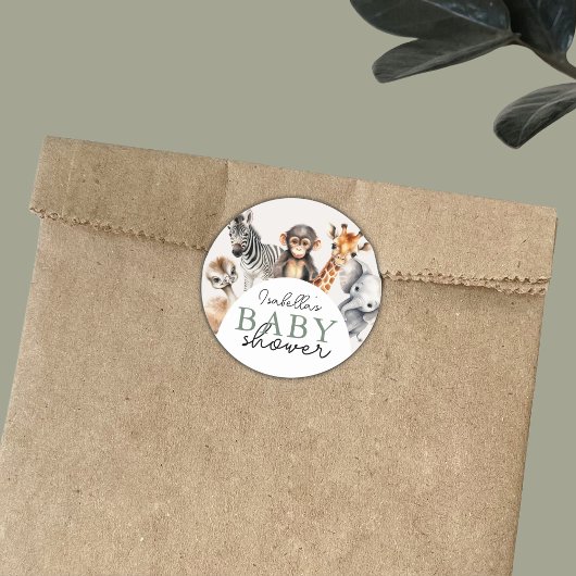 Sticker Rond Jungle Safari Animaux Baby shower garçon